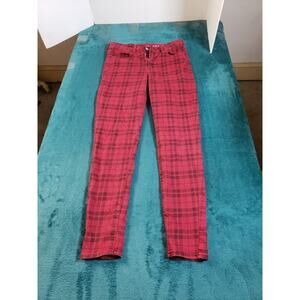American Eagle Jeans Sz 8 Womens Red Pants Stretch High Rise Jegging Plaid